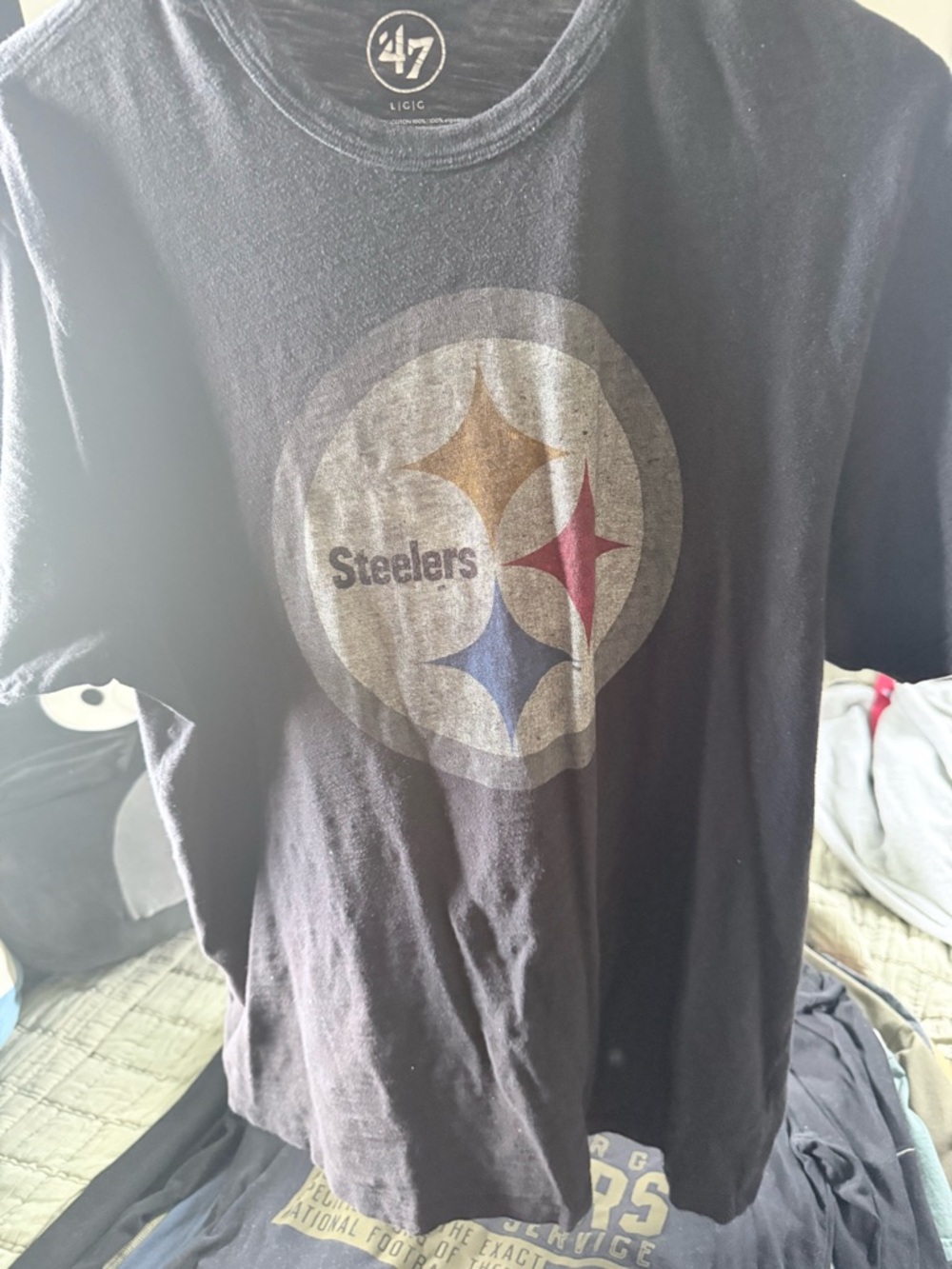 47 Black Pittsburgh Steelers Logo Shirt with Gold and Red Accents